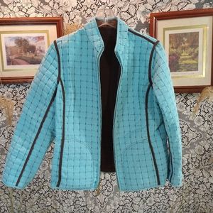 Susan Graver light blue and brown reversible quilted puffer utility jacket